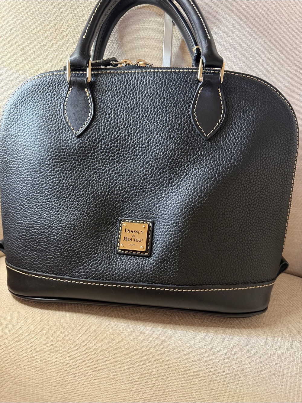 Dooney & Bourke Black Pebbled Leather Dome Satchel with Gold Hardware NWOT - Picture 2 of 13